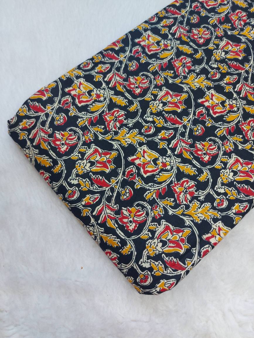 Black Base red Floral Print Cotton Fabric