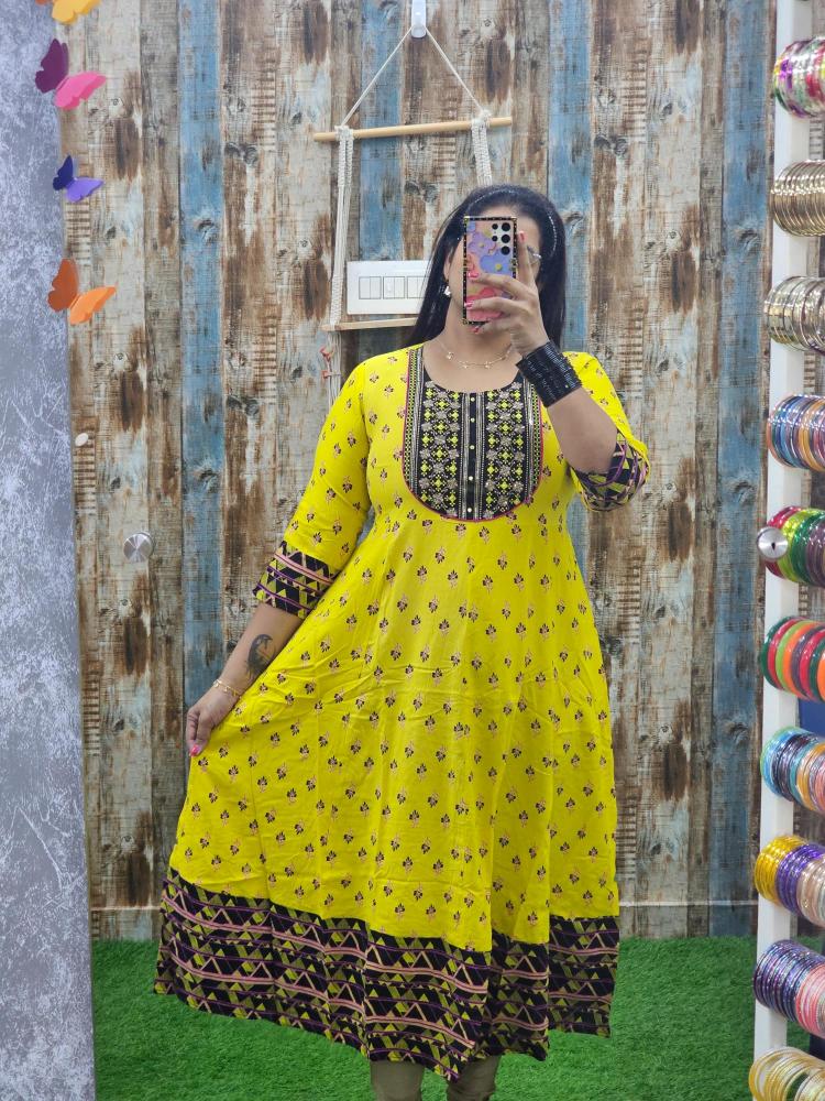 Yellow Black Anarkali abak53