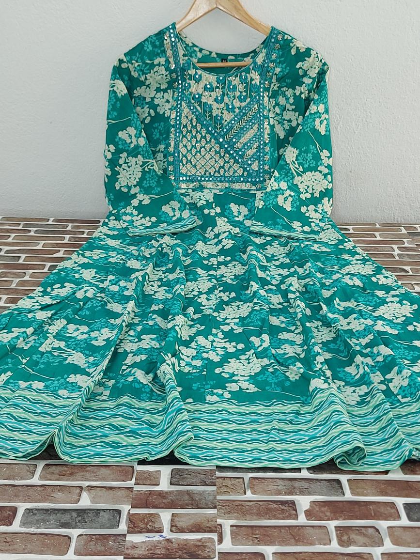 Floral Print Rayon Cotton Anarkali