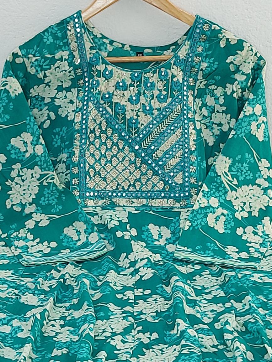 Floral Print Rayon Cotton Anarkali