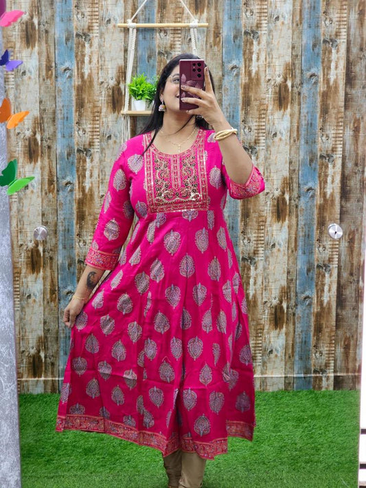 Pink Base Foil Print Anarkali abak87