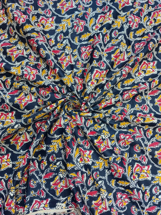 Black Base red Floral Print Cotton Fabric