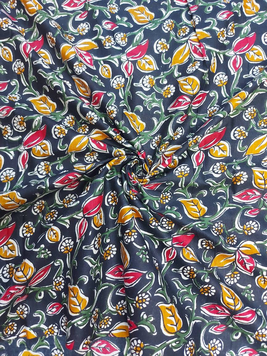 Black Floral Cotton Fabric