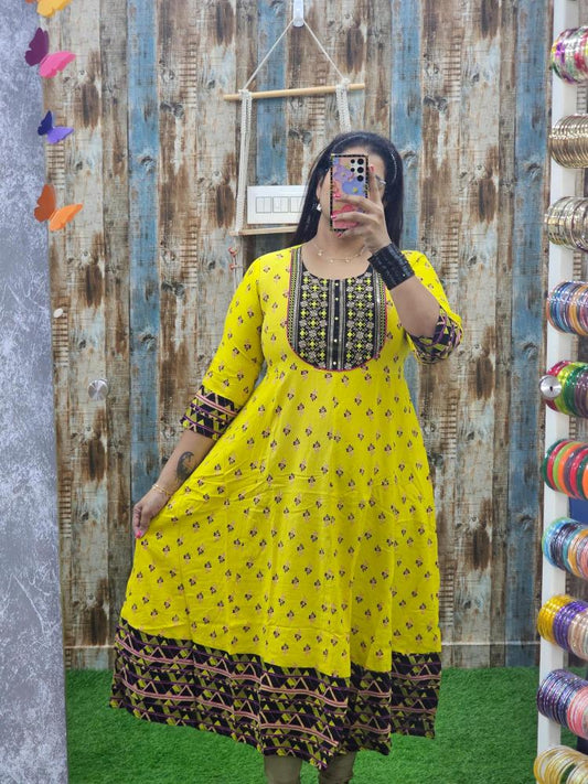 Yellow Black Anarkali abak53