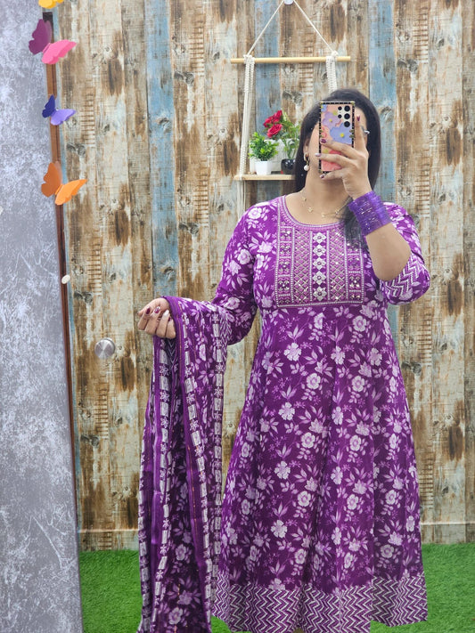 Purple Rayon Mixed cotton Kurtis ABA04