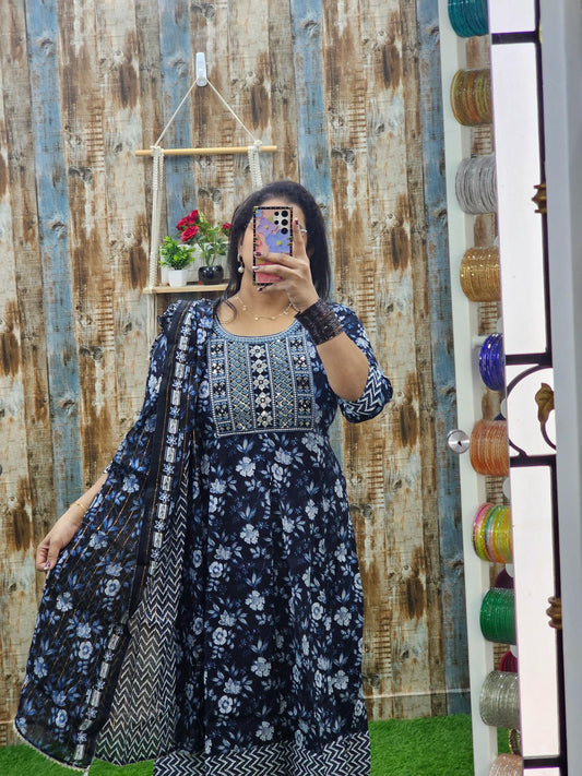 Dark blue Rayon Mixed cotton Kurtis ABA03