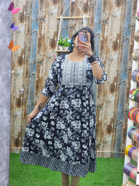 Black Floral Anarkali ABAK2