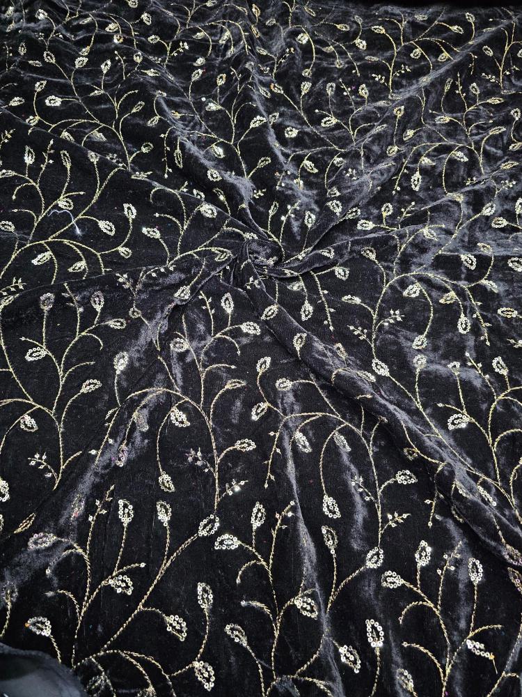 Black All Over Embroidered Velvet Fabric