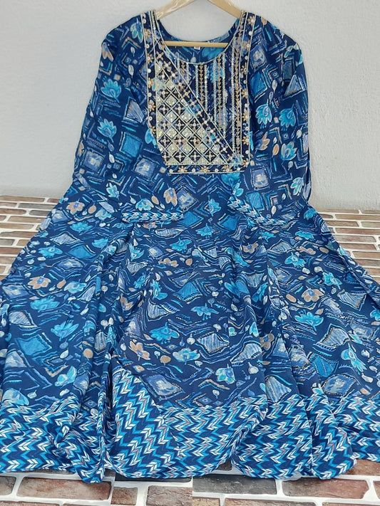 Blue Floral Anarkali