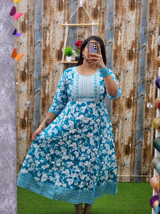 Blue Printed Anarkali abak14