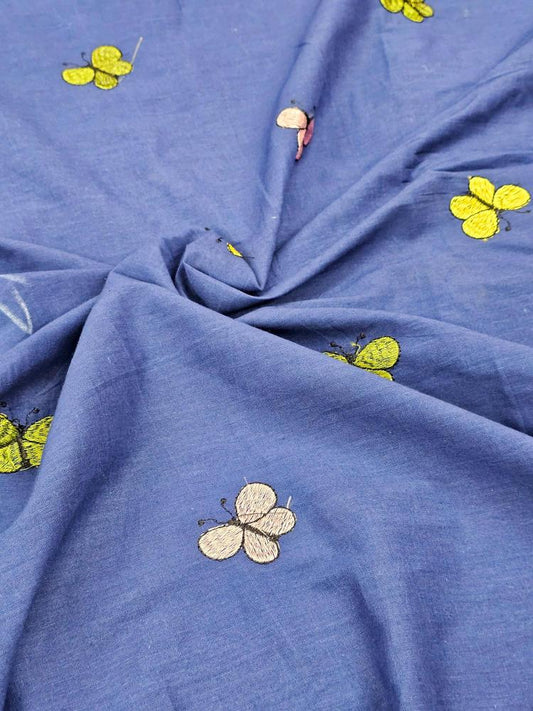 Blue Shade Butterfly Embroidery Fabric