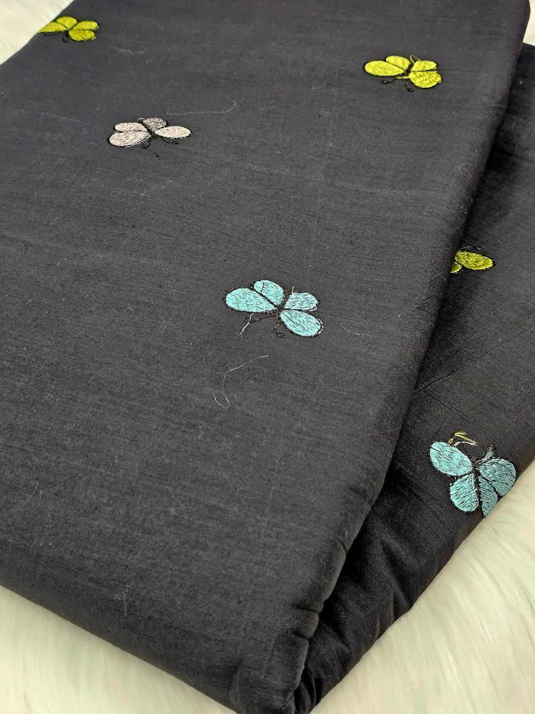 Black Shade Kora Cotton Butterfly Fabric
