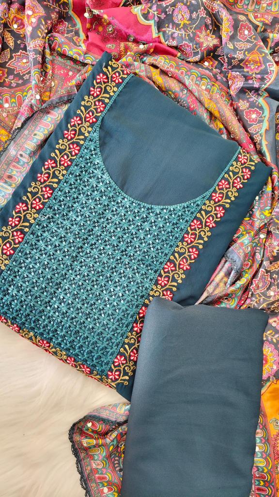 Teal Color Designer Unstitched Suit ABSM5